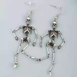 Silvery Skeleton Dangle Earrings Drop & Dangle Retro Punk Style for Halloween - Picture 1 of 5