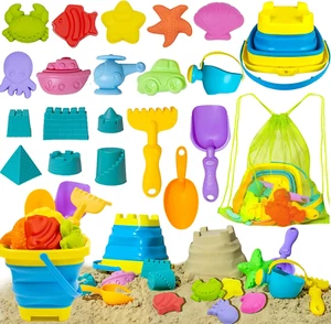 Beach Toy Sand Toy Set for Kids Silicone Foldable Sand Bucket with Summer Mesh B - Picture 1 of 12