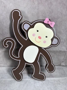 Scimmia rosa panna marrone Kidsline con fiocco asilo nido decorazione parete bambino 9/3 - Foto 1 di 3
