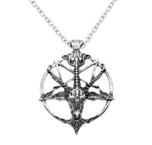 Pentagram Goat Head Pendant Necklace with Horns Silver Vampire Gothic Spiritual  - Picture 1 of 13