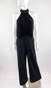 Lulus Black Sleeveless Wide Leg Jumpsuit Size S Halter Nec Lace Overlay NEW - Picture 1 of 6