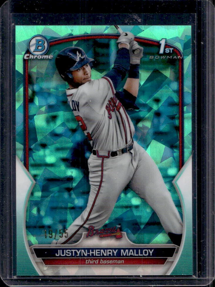 2023 Bowman Chrome Sapphire Justyn-Henry Malloy 1st Aqua Refractor #19/55 Braves