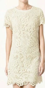 Worn Once Cream ZARA Guipure Lace Shift Dress M 10 - Picture 1 of 4