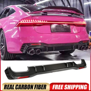 Fit For Audi A7 SLINE S7 2019-2020 REAL CARBON Rear Bumper Diffuser Lip Splitter - Picture 1 of 15
