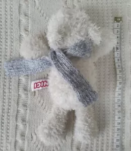 Nici polar bear soft toy white with blue grey scarf plush laying 8" - Picture 1 of 4