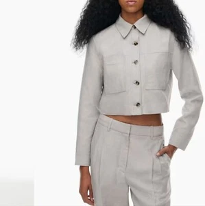Wilfred jacket limited edition Little crop Linen button top ashen gray Aritzia - Picture 1 of 13
