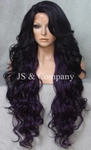 38" lange Echthaar Mischung Full Lace Front Perücke Hitze OK lockig lila schwarz WEPR - Bild 1 von 5