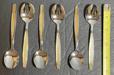 (6) Juego de cucharas de café de acero inoxidable vintage Nils Johan "Guldi" con diseño nórdico dorado Foto 1 de 4
