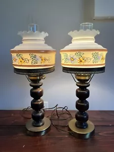 Vintage 70er MCM 2 Paar Floral Flower Gone Wind Hurricane Beistell Tischlampen Leuchten - Bild 1 von 12