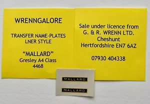 Placas de identificación WRENN & Hornby Dublo Gresley clase A4 "MALLARD" para LNER azul W2210 - Imagen 1 de 1