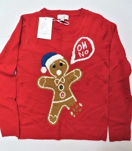 Carolyn Taylor Women's Red Ugly Christmas Sweater "GINGERBREAD MAN" "OH NO"- MED - Picture 1 of 6