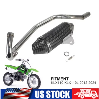 Tubo de escape de fibra de carbono para moto de cross KLX110/110L 2012-2024 Foto 1 de 4