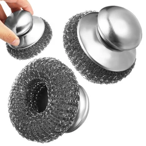 2 Pcs Pot Scrubbers Stainless Steel Pot Scrubber Dish Brush With Handle Kitchen - Picture 1 of 11