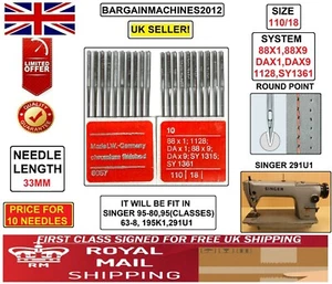 SINGER291U1 SYSTEM:88X1 88X9 DAX1 DAX9 SIZE110/18 INDUSTRAL SEWING MACHNE NEEDLE - Picture 1 of 6