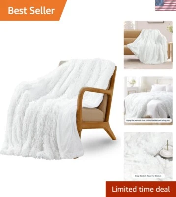 Pure White Faux Fur Throw - Lightweight & Antistatic 50x60 for -Round Use - Image 1 of 4