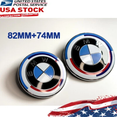 2 PIEZAS emblema emblema capó delantero y maletero trasero BMW 50 aniversario 82 mm 74 mm EE. UU. Foto 1 de 4