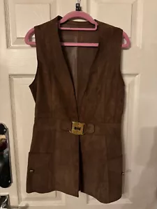 Vintage Brown suede leather waistcoat with buckle Pirate Robin Hood - Picture 1 of 3