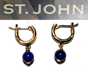 St John Knits Small Hoop Drop Earrings Antique Gold Lapis Lazuli NWT MSRP $150 - Picture 1 of 2