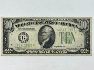 1934 A  $10 US Federal Reserve Note, Chicago, Circulated   G59131985B  D23.31 - Picture 1 of 8