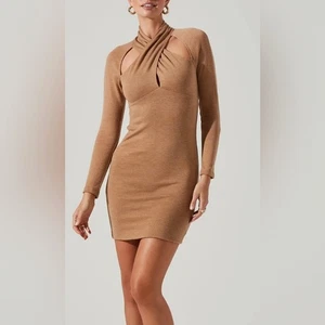 ASTR The Label Damen Langarm Wickel Ausschnitt Strick Bodycon Cut Out Kleid Gr. M  - Bild 1 von 10