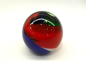 Joska Briefbeschwerer Paperweight Glaskugel 7cm rot weiß grün blau - Bild 1 von 3