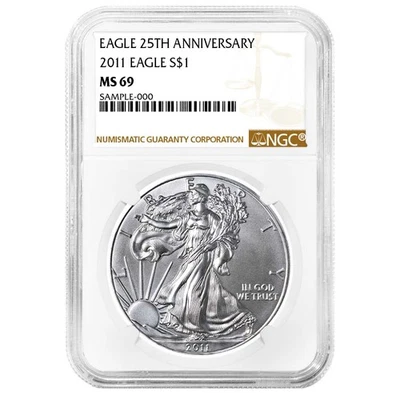 2011 $1 American Silver Eagle 25th Anniversary NGC MS69 Brown Label - Image 1 of 2