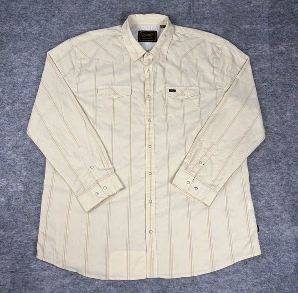 Howler Bros Shirt Mens 2XL Beige Striped H Bar B Tech Snap Long Sleeve Outdoors - Image 1 of 4