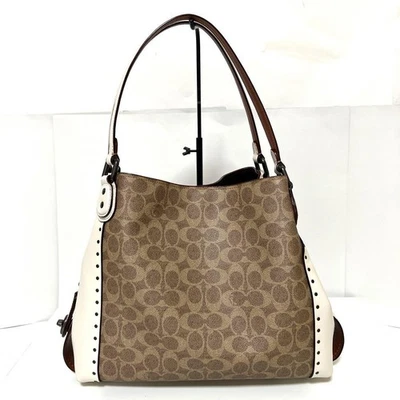 Coach Edie Hobo Signature Tote Shoulder Bag Brown Chalk PVC Canvas From Japan - Image 1 of 4