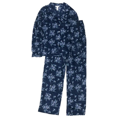 Conjunto de pijama largo y pantalón para dormir mediano con estampado floral polar azul para mujer Foto 1 de 2