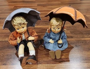 Muñecas de cuerpo de tela vintage Goebel Hummel paraguas niño y paraguas niña '87 '89 8" - Imagen 1 de 11
