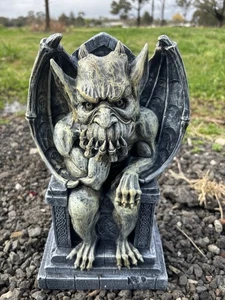 Thinking Gargoyle On Throne Statue Ornament Animal Garden 35cm High - Picture 1 of 6
