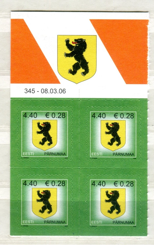 EST_345- 2006 Estonia Pärnumaa condados osos animales FAUNA BLOQUE MNH Foto 1 de 1