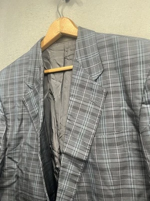 Windsor Blazer Men’s 54 Regular Pure Silk Blue Gray Teal Pink Plaid Suit Jacket - Image 1 of 4
