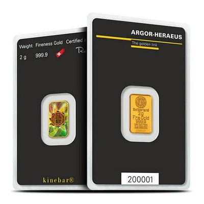 2 Gram Argor Heraeus Kinebar Gold Bar (New w/ Assay) - Image 1 of 3