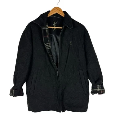 Chaqueta de Lana Yves Saint Laurent Pour Homme De Colección Forro a Cuadros Negro Abrigo con Cremallera Foto 1 de 4