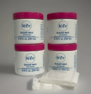 4 PK Veet Sugar Wax Hair Remover Essential Oils & Floral Vanilla SEALED No BOXES - Image 1 of 4