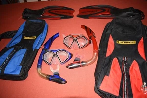 US Divers ProFlex Snorkeling Set Adult Size Red Swimming Fins Masks w/Bags - Picture 1 of 5