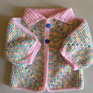 Handmade Baby Cardigan - Crocheted- Buttoned 0-6Months - Picture 1 of 6