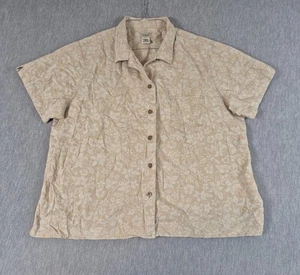 LL Bean Shirt Hawaiian Womens Large Faded Yellow Floral Button Up Short Sleeve - Picture 1 of 18