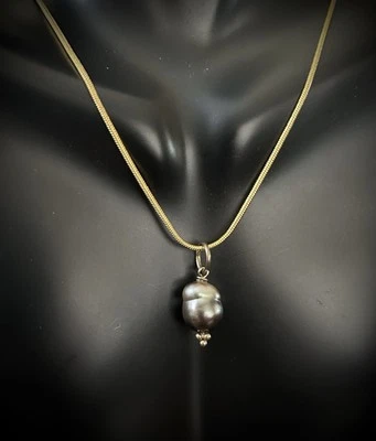 Genuine Tahitian Black Pearl & 18K Yellow Gold Necklace  - Image 1 of 4