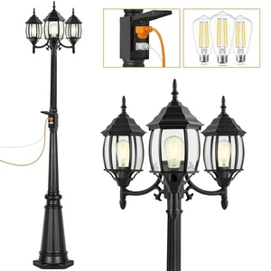 PARTPHONER Outdoor Lamp Post Light with GFCI Outlet, 3-Head Classic Black Lig... - Picture 1 of 7