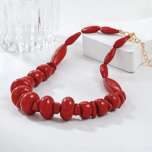 2Pcs Vintage Exaggerated Red Coral Necklace Fashion Boho Style Necklaces Gifts - Picture 1 of 10