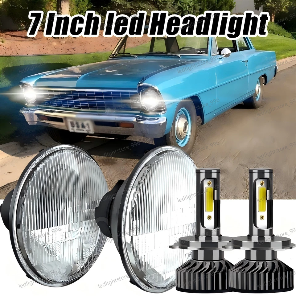 2 шт круглых светодиодных фар дальнего/ближнего света 7 дюймов для Chevrolet Chevy II 1964-1967 A+ - Изображение 1 из 4