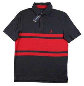 Nautica Poloshirt Herren klein marine rot gestreift klassische Passform Baumwolle Freizeit Logo - Bild 1 von 8