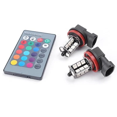 1 Pair H11 27SMD RGB LED Fog Light Driving Lamp Bulbs Remote Control - Image 1 of 4
