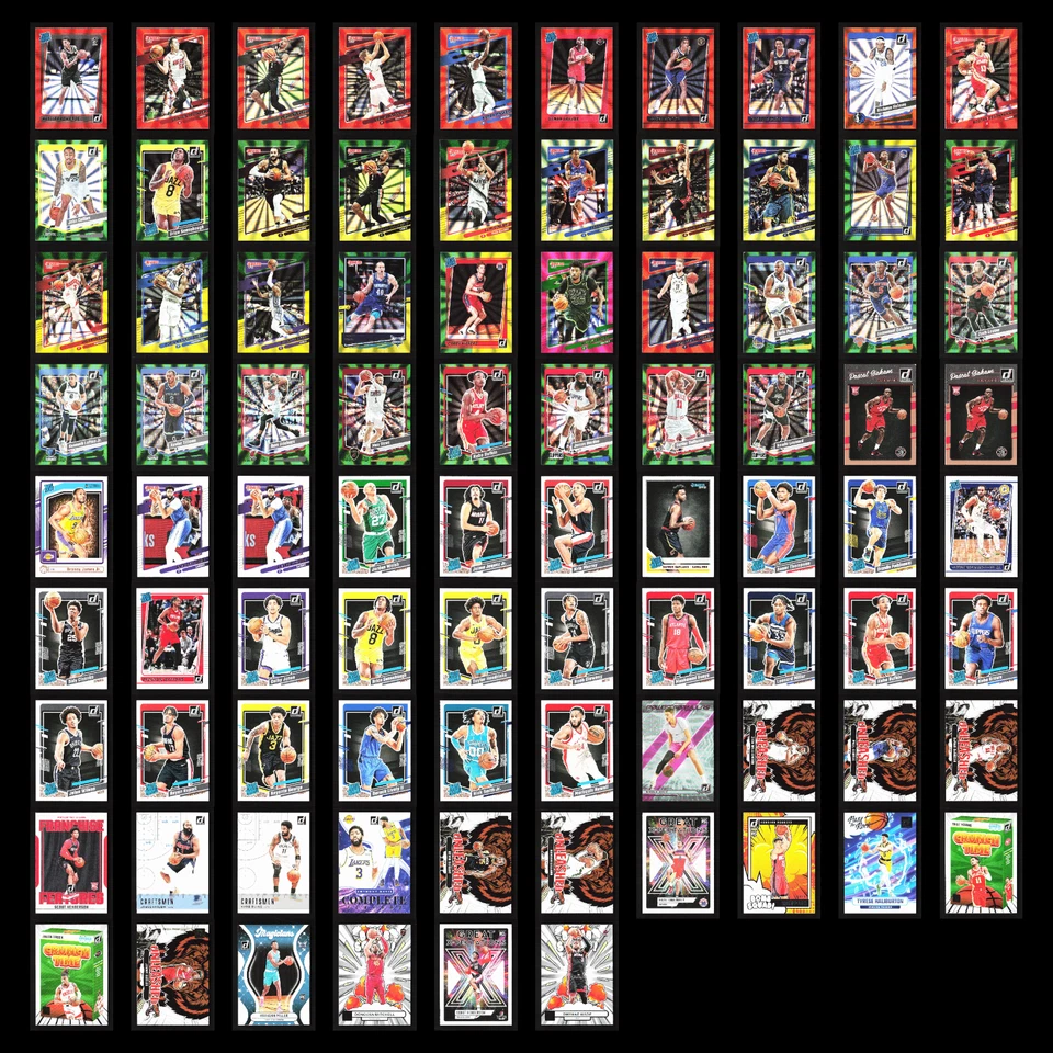 Lote (86) Cartões de Basquete Donruss Novatos/Paralelos/Inserções/Laser Laranja/Verde - Imagem 1 de 4