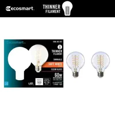 EcoSmart 60-Watt Equivalent G25 Dimmable Fine Bendy Light Bulb Soft White (2-PK) - Image 1 of 4
