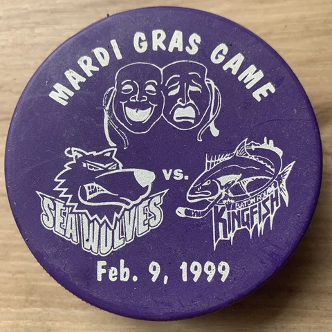 MISSISSIPPI SEA WOLVES vs BATON ROUGE KINGFISH ECHL HOCKEY PUCK 1999 MARDI GRAS Cover