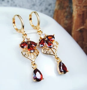 Ohrringe ausdrucksstark Damen-Ohrringe Garnet +Topas Filled Gold K18 /750er - Bild 1 von 2