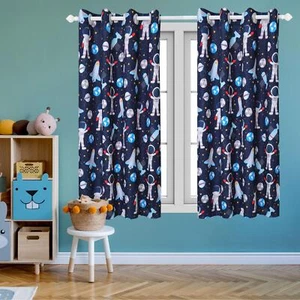 Set of 2pcs Kid Curtains Window Curtain Panels Printed Astronaut Bedroom Decor - Picture 1 of 13